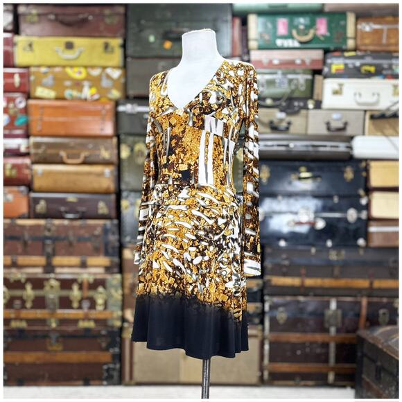 Just Cavalli Womens Dress EU Size 40 US Size Small Animal Print Black Gold Brown - Picture 1 of 11